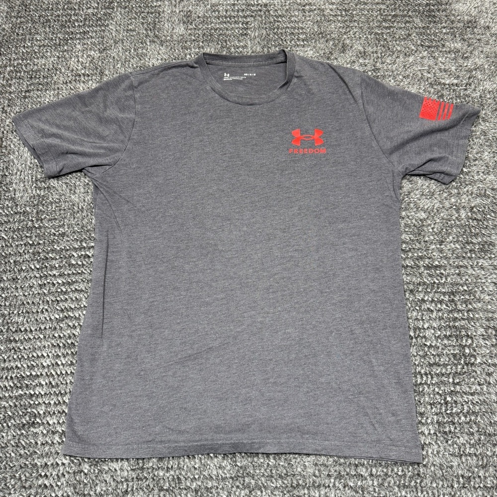 Under Armour Mens T Shirt M Heather Gray Freedom American Flag Graphic Loose
